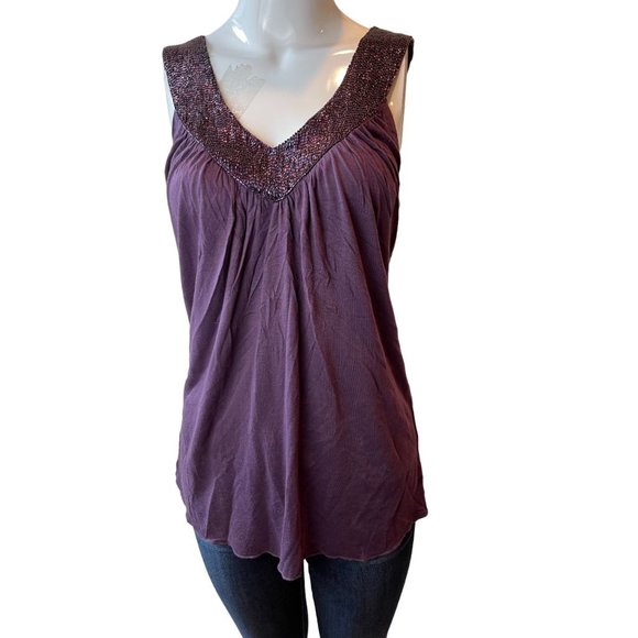 Matty M Womens Beaded Flowy V Neck Tank Top Sleeveless M2138-567 Purple SZ Small - Picture 1 of 6